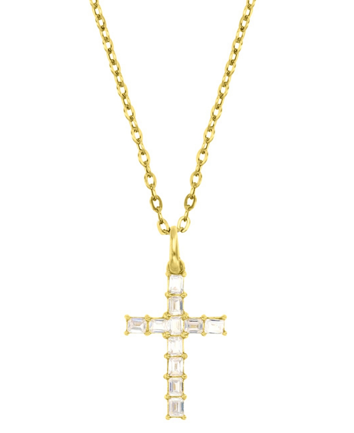 Cubic Zirconia Baguette Cross 18" Pendant Necklace in 10k Gold - Gold