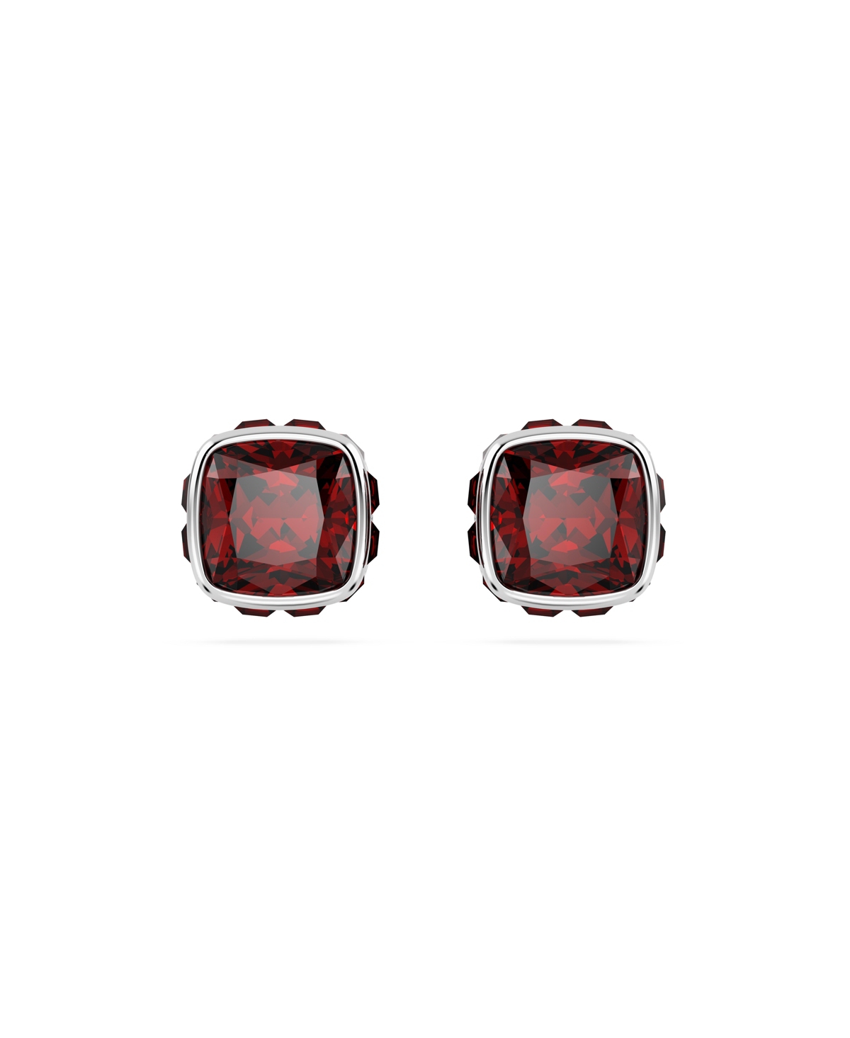 Shop Swarovski Rhodium Plated Square Cut Color Birthstone Stud Earrings In January,red