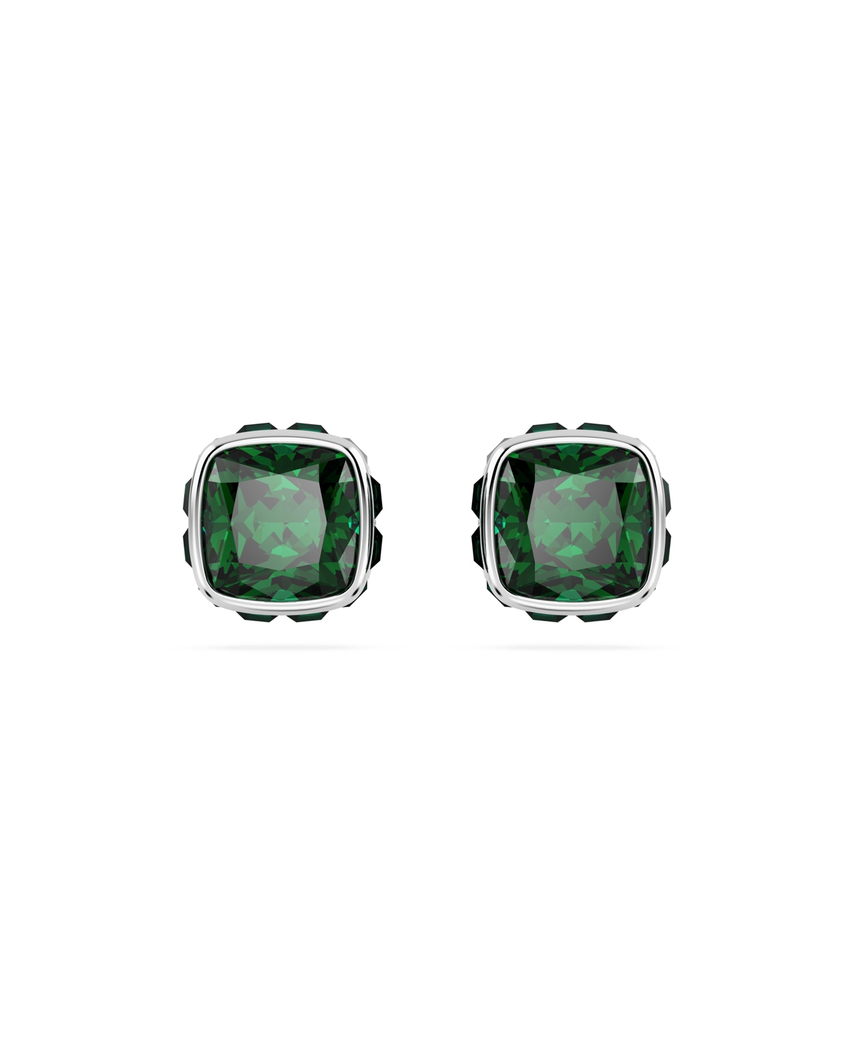 Swarovski Rhodium Plated Square Cut Color Birthstone Stud Earrings In May,green