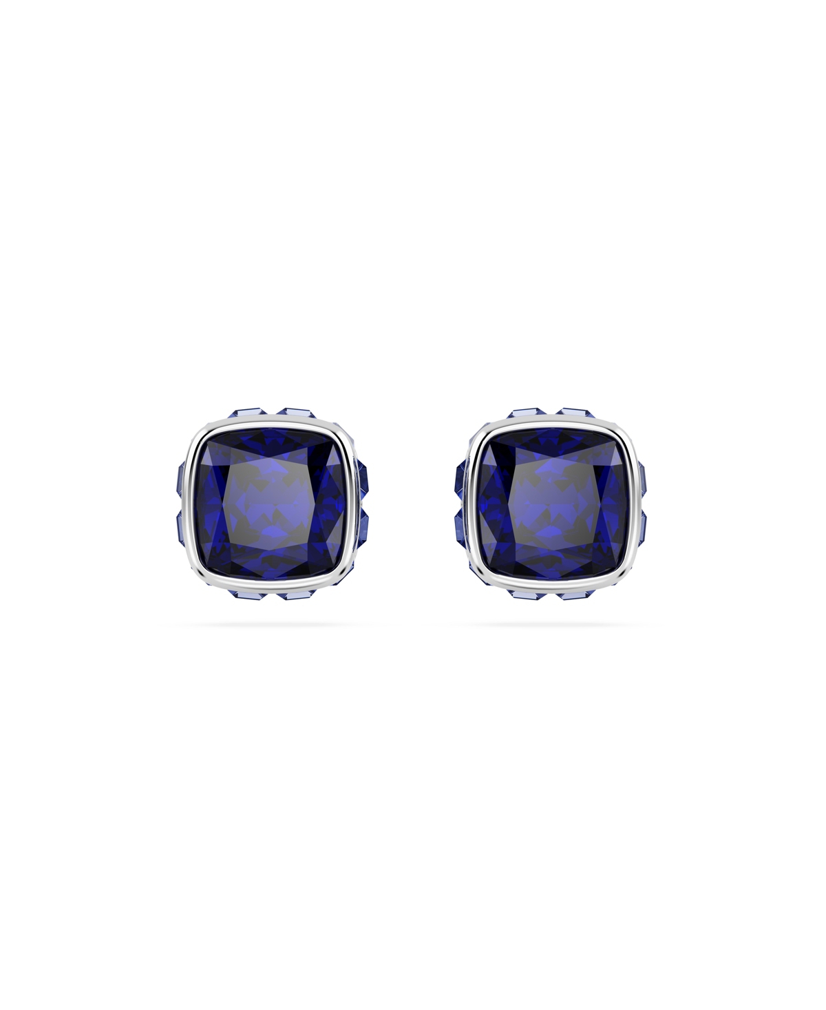 Shop Swarovski Rhodium Plated Square Cut Color Birthstone Stud Earrings In September,blue
