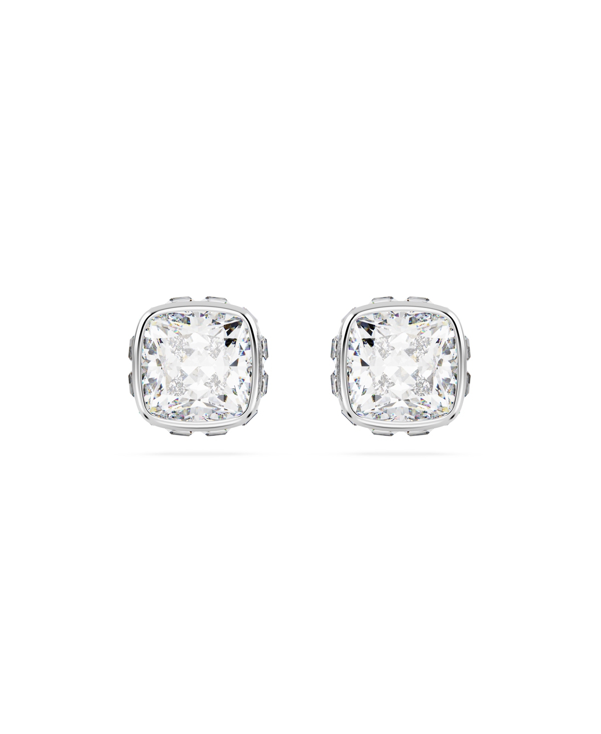 Swarovski Rhodium Plated Square Cut Color Birthstone Stud Earrings In April,white