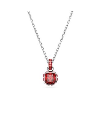 Rhodium Plated Square Cut Color Birthstone Pendant Necklace