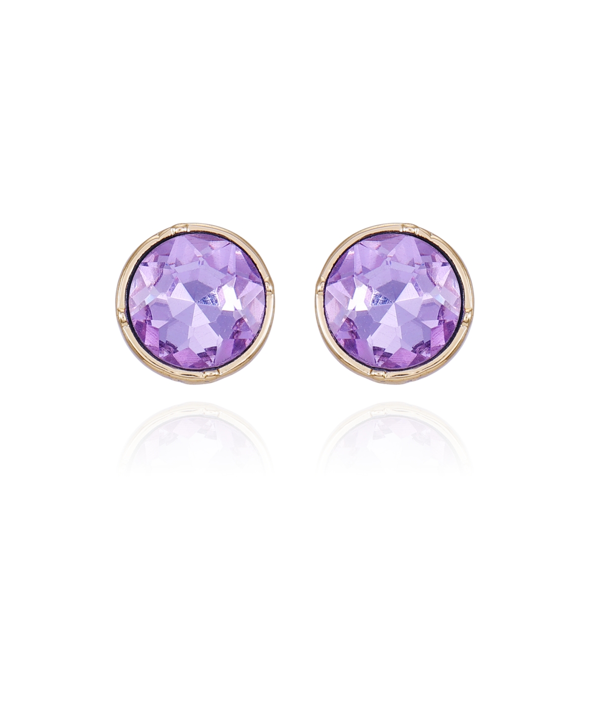 Gold-Tone Lilac Violet Glass Stone Stud Earrings - Gold