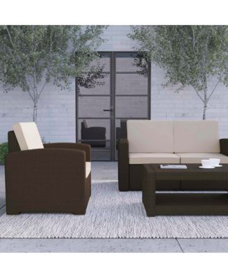 Ava 4 Piece Faux Rattan Patio Furniture Set With 2 Chairs And Love Seat With Removable Cushions And Table