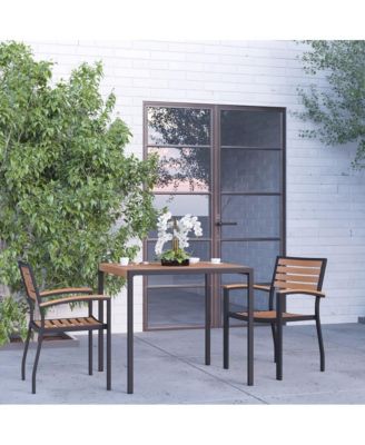 Hampstead Three Piece Faux Teak Patio Dining Set For Indoor And Outdoor Use - Table And Two Club Chairs