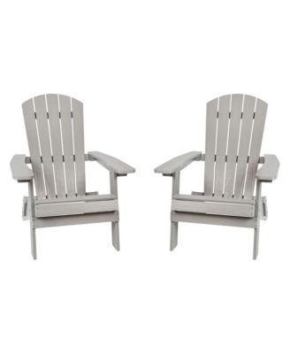 Set Of 2 Riviera Poly Resin Folding Adirondack Lounge Chair - All-Weather Indoor/Outdoor Patio Chair