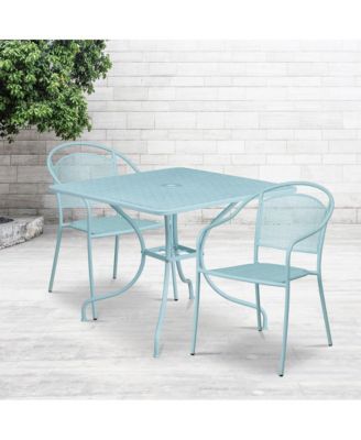 Commercial 35.5" Square Metal Garden Patio Table Set W/ 2 Round Back Chairs