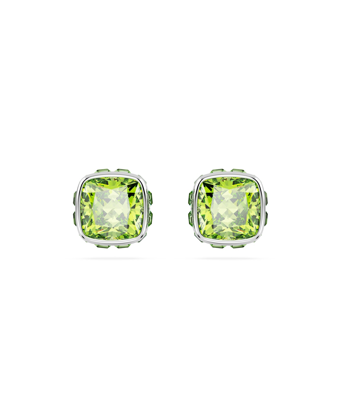 Shop Swarovski Rhodium Plated Square Cut Color Birthstone Stud Earrings In August,green