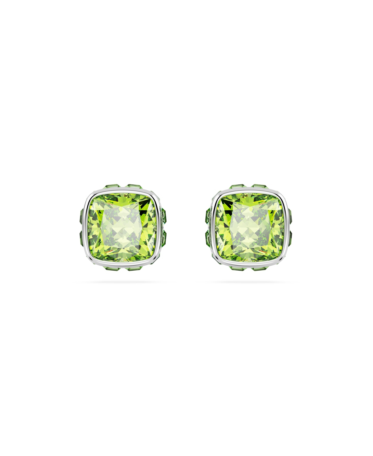 Swarovski Rhodium Plated Square Cut Color Birthstone Stud Earrings In August,green