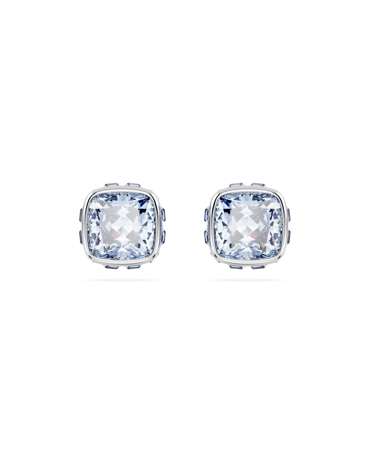 Swarovski Rhodium Plated Square Cut Color Birthstone Stud Earrings In March,blue