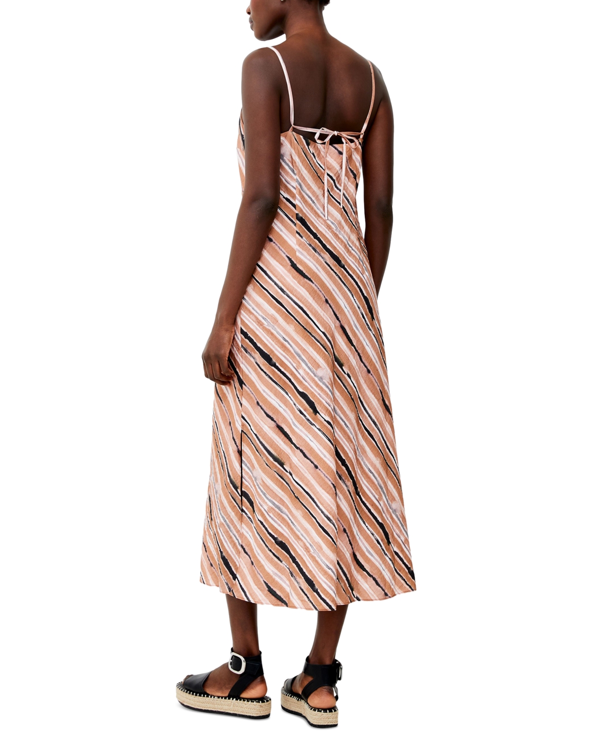 Shop French Connection Women's Printed Gaia Flavia Tie-back Textured Dress In Mocha Mousse