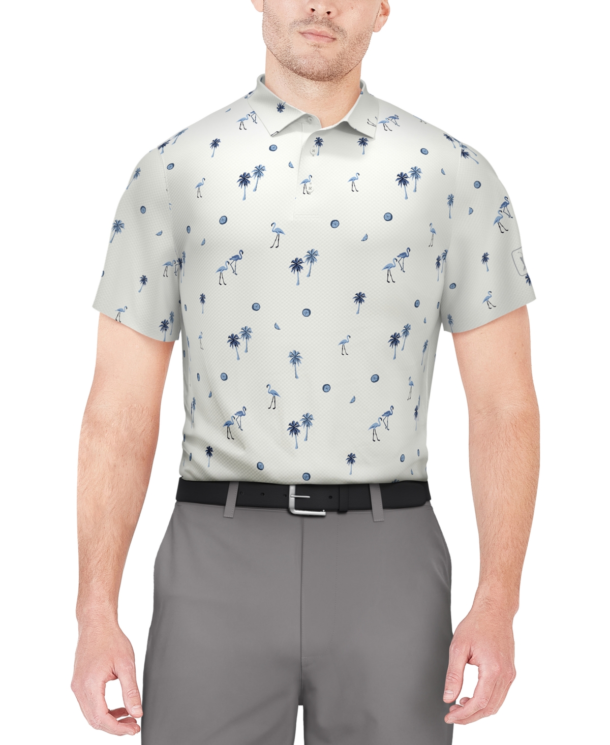 Shop Pga Tour Men's Flamingo Print Short Sleeve Golf Polo Shirt In Bright White