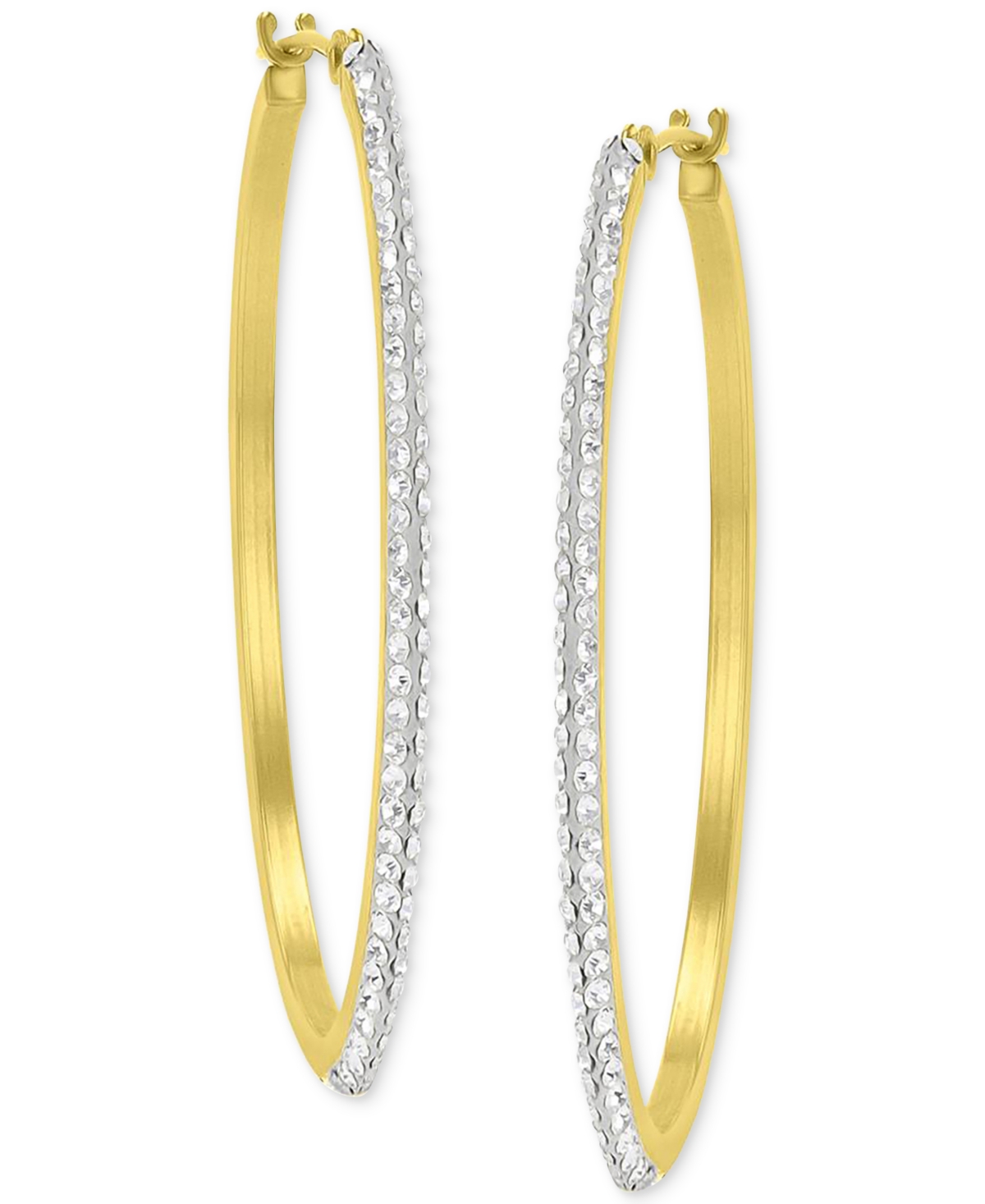 Macy's Crystal Pave Polished Medium Hoop Earrings In 10k Gold, 1.57"