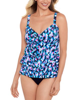 Shop Swim Solutions Womens Eternal Flame Tiered Tankini Top Mid Rise Bikini Bottoms In Multi