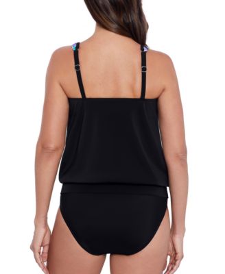 Shop Swim Solutions Womens Scoop Neck Blouson Tankini Top Mid Rise Bikini Bottoms In Blk,multi
