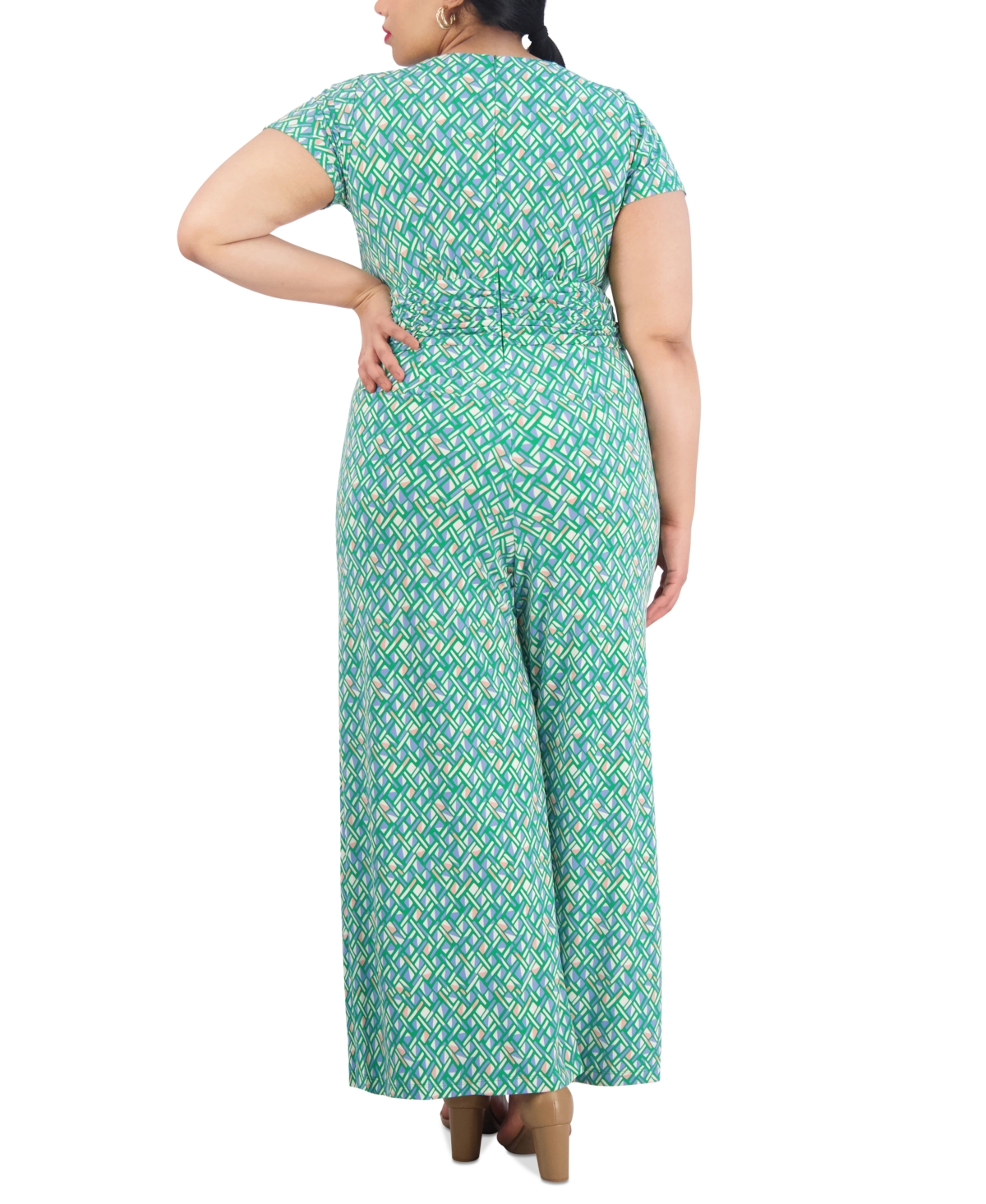 Shop Vince Camuto Plus Size Print V-neck Short-sleeve Jumpsuit In Green