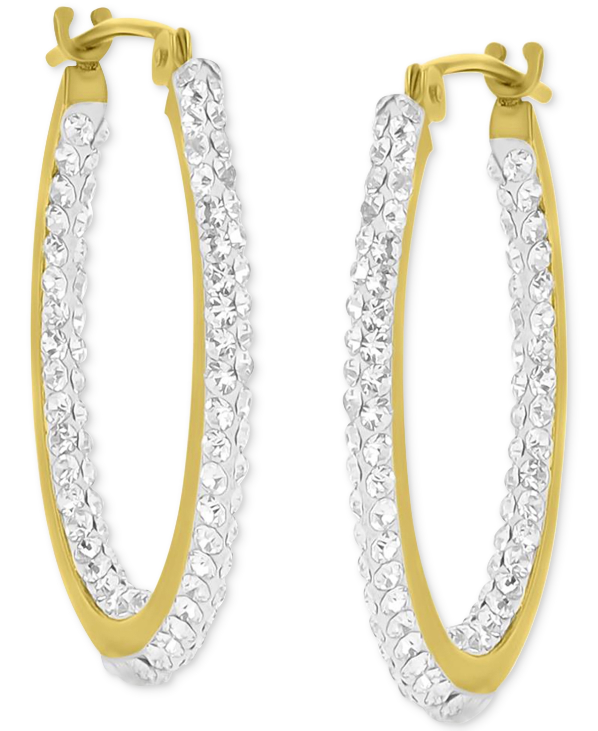 Shop Macy's Crystal Pave In & Out Small Hoop Earrings In 10k Gold, 0.79"