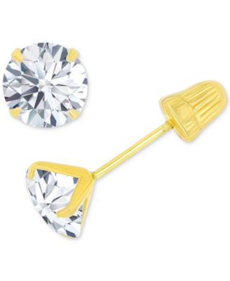 Cubic Zirconia Solitaire Screw Back Stud Earrings in 14k Gold