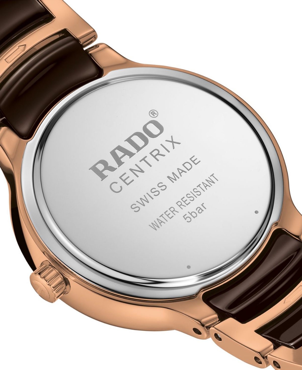 Shop Rado Women's Swiss Centrix Brown Ceramic & Rose Gold Pvd Bracelet Watch 31mm