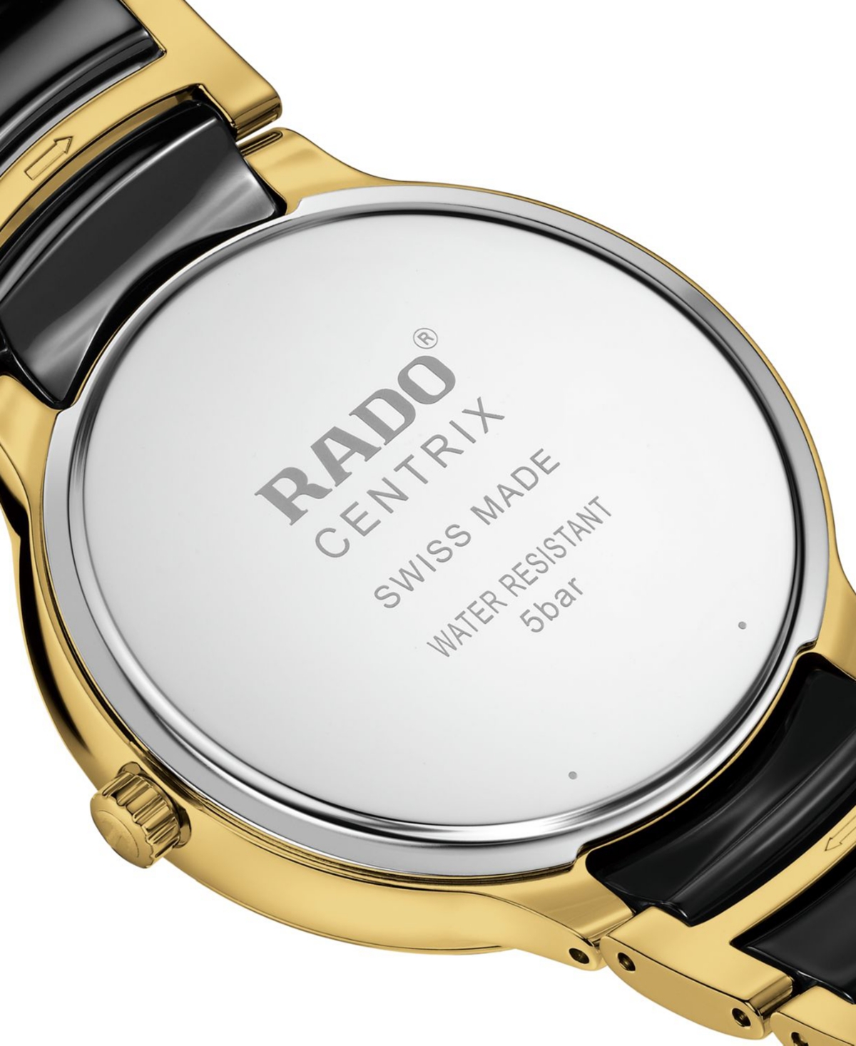 Shop Rado Unisex Swiss Centrix Diamond (1/10 Ct. T.w.) Black Ceramic & Gold Pvd Bracelet Watch 40mm