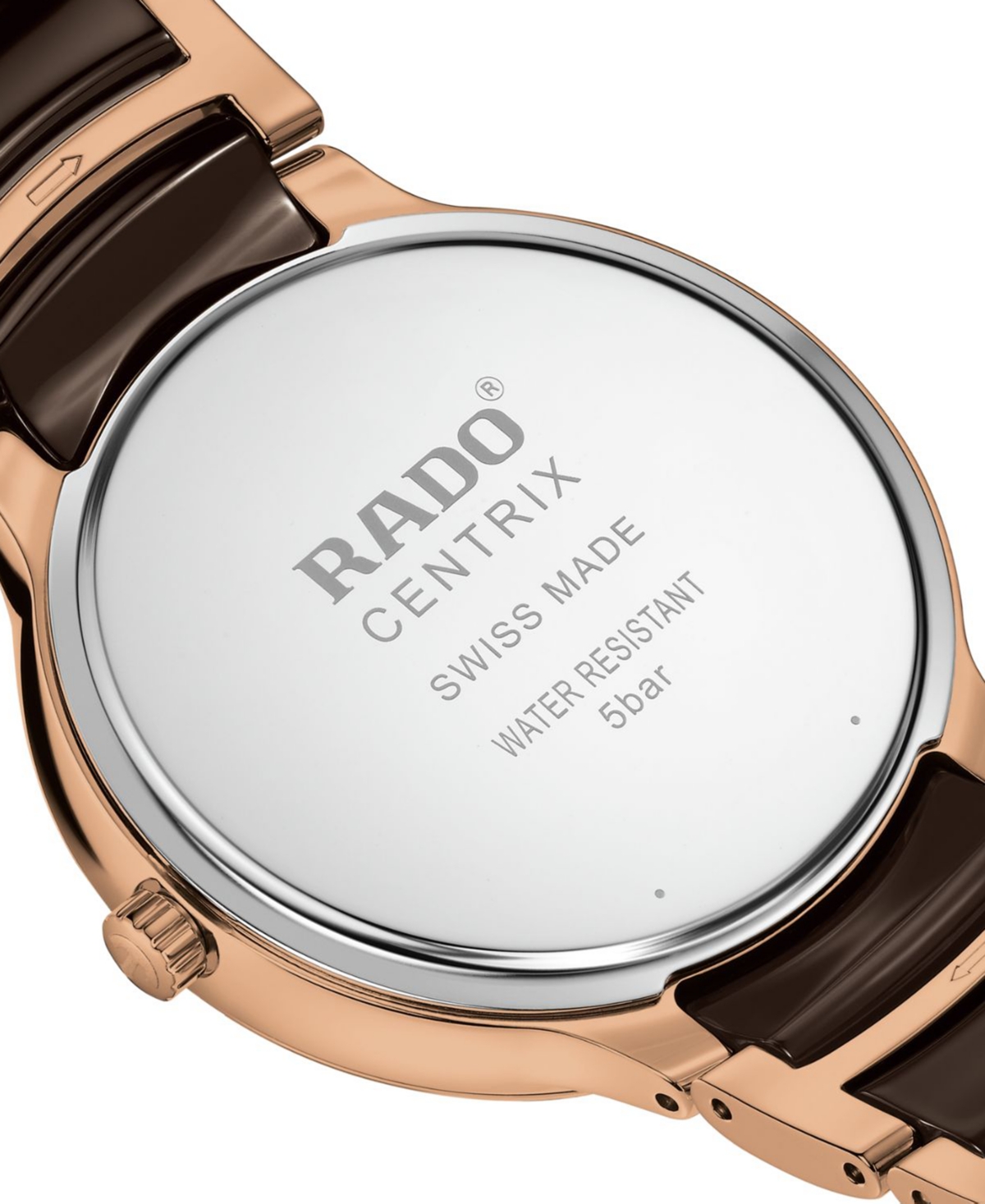 Shop Rado Unisex Swiss Centrix Brown Ceramic & Rose Gold Pvd Bracelet Watch 40mm