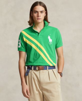폴로 랄프로렌 Polo Ralph Lauren Mens Custom Slim Fit Big Pony Mesh Polo Shirt,Tiller Green/oasis Yellow