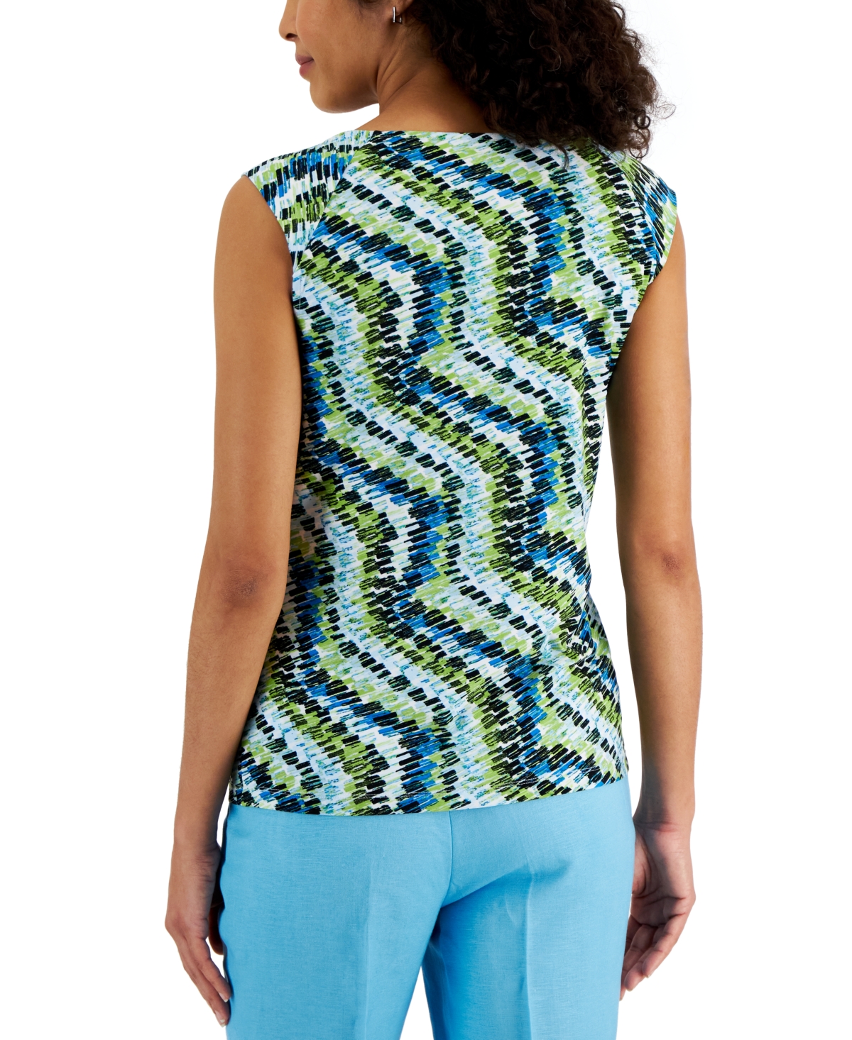 Shop Kasper Women's Printed Cowlneck Sleeveless Top In Light Azure,kiwi Multi