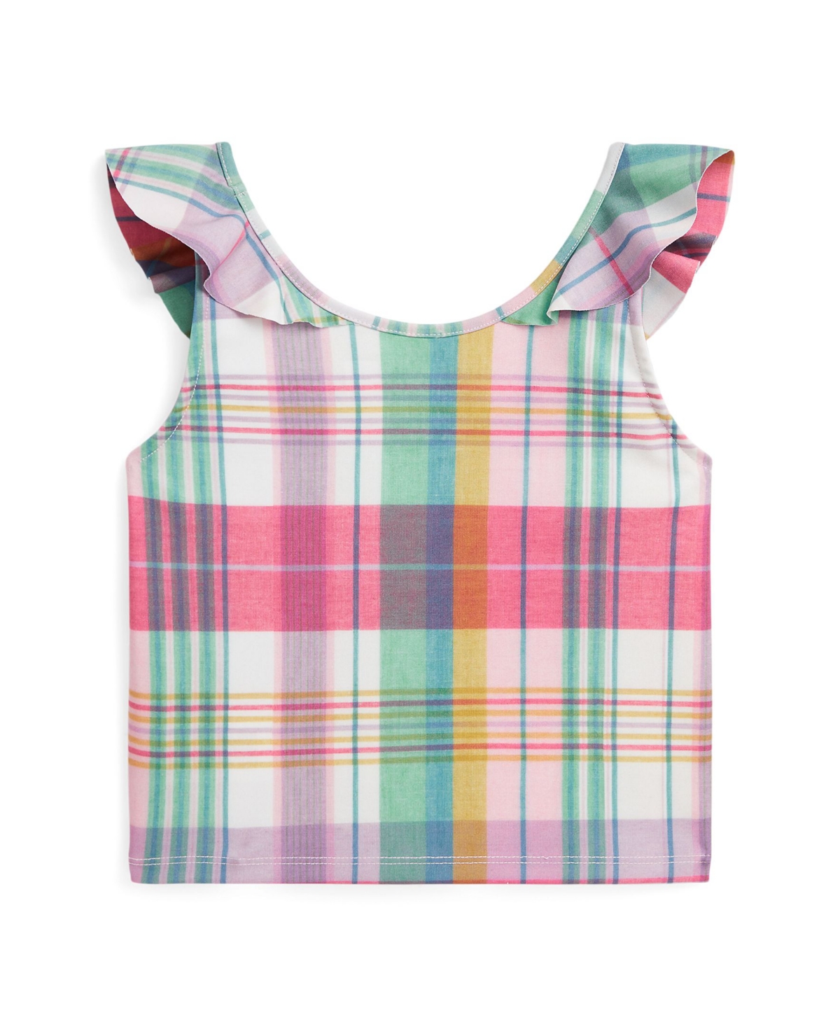 Polo Ralph Lauren Big Girls Madras-Print Performance Jersey Top - Pastel Madras with Sweet Corn