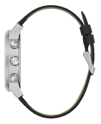 Men's Analog Black Genuine Leather Watch 44mm