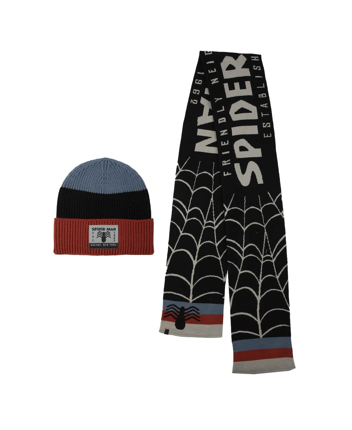 Shop Heroes & Villains Men's And Women's  Black Spider-man Scarf & Cuffed Knit Hat Set
