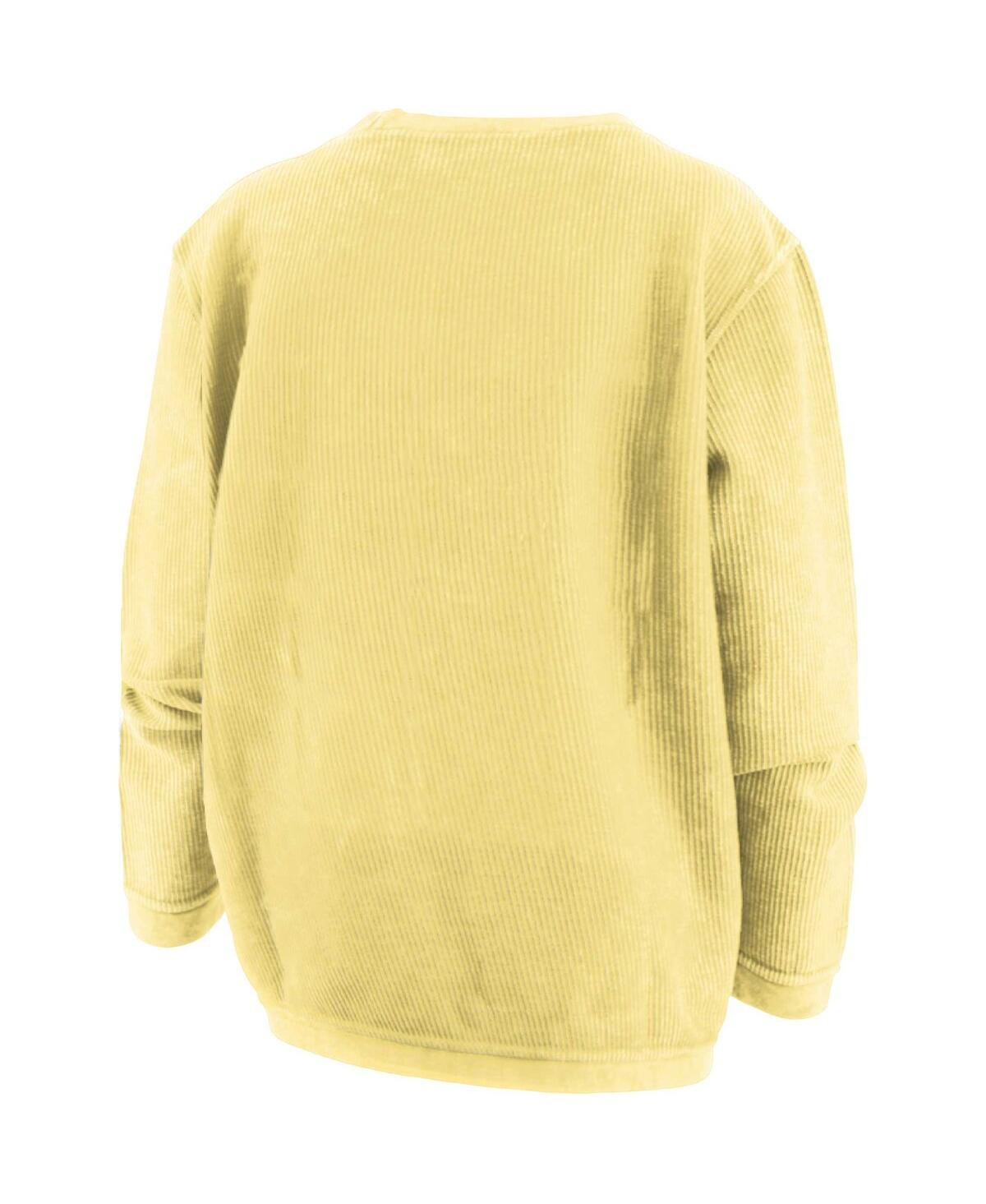 Shop Pressbox Women's  Yellow Distressed North Carolina Tar Heels Comfy Cord Bar Print Pullover Sweatshirt