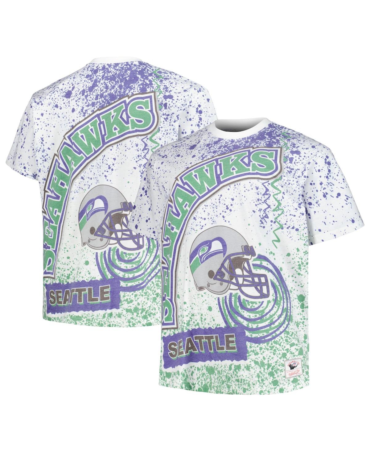 Shop Mitchell & Ness Men's  White Seattle Seahawks Big And Tall Allover Print T-shirt