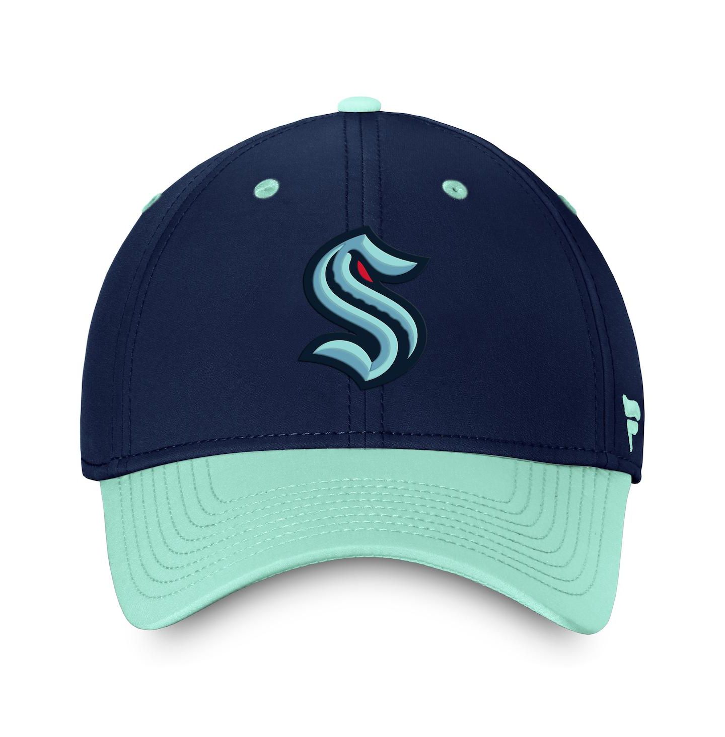 Мужская кепка Fanatics Deep Sea Blue, Light Blue Seattle Kraken Authentic Pro Rink Two-Tone Flex Hat — фото 2