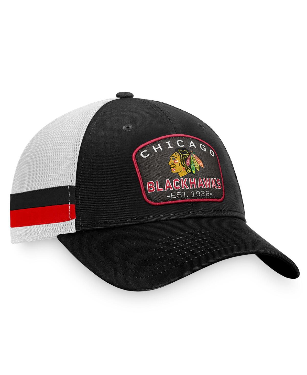 Men's Fanatics White Chicago Blackhawks Fundamental Striped Trucker Adjustable Hat - White