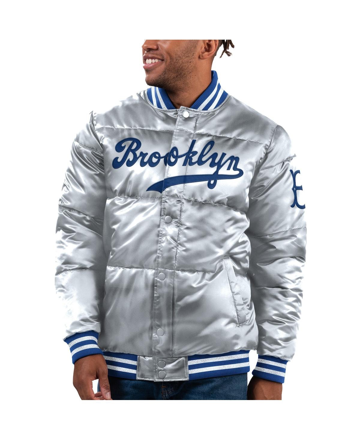 Shop Starter Men's  Silver Brooklyn Dodgers Cooperstown Collection Bronx Satin Full-snap Bomber Jacket