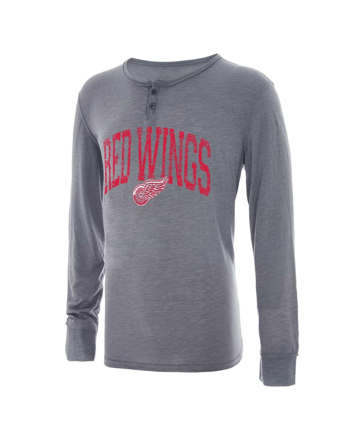 Men's Concepts Sport Gray Distressed Detroit Red Wings Takeaway Henley Long Sleeve T-shirt - Gray