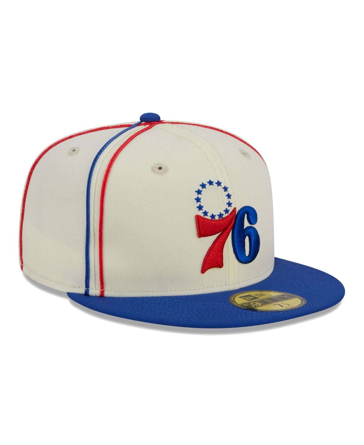 NEW ERA MEN'S NEW ERA CREAM, ROYAL PHILADELPHIA 76ERS PIPING 2-TONE 59FIFTY FITTED HAT 