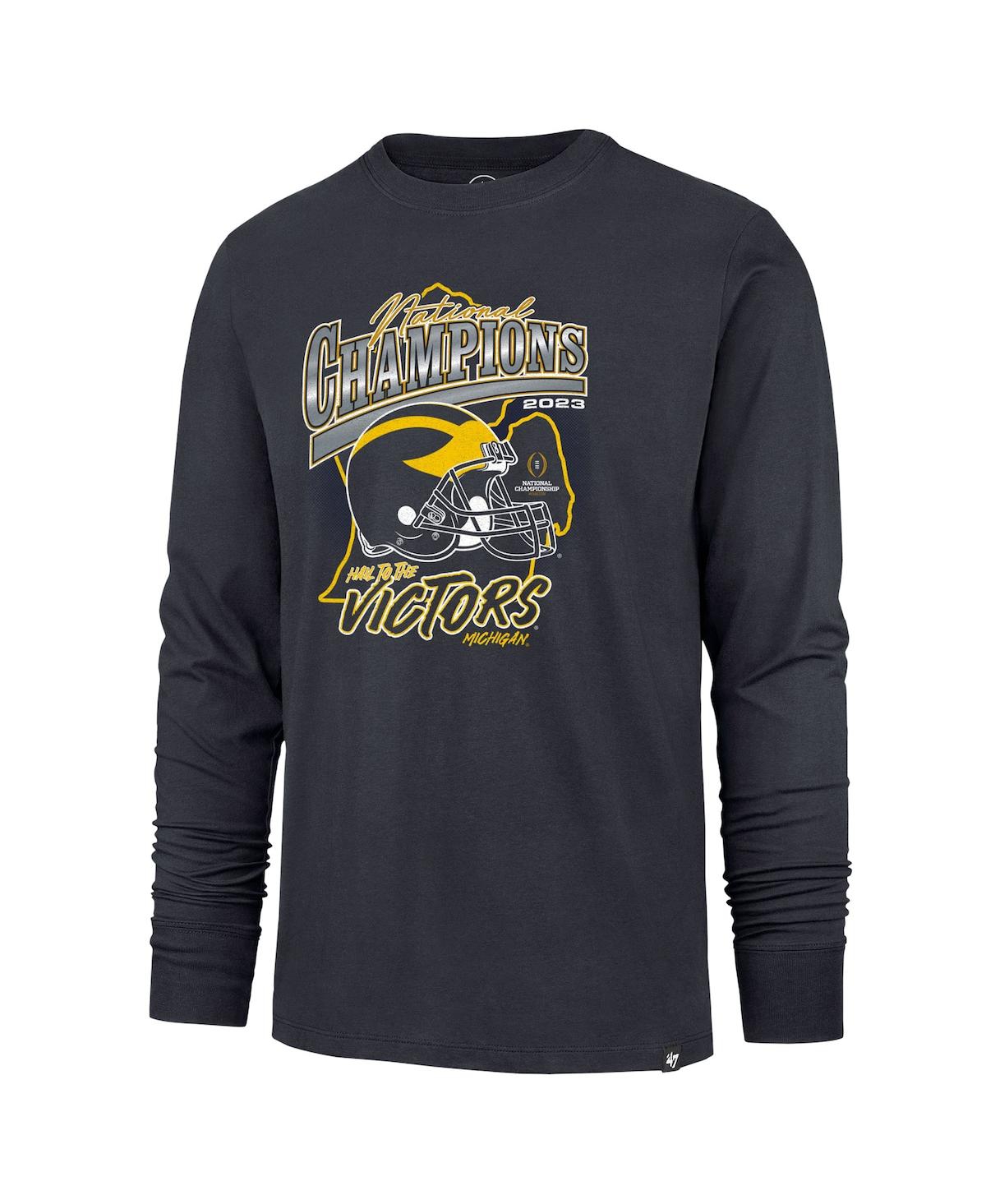 Men's '47 BrandMichigan Wolverines College Football Playoff 2023 National Champions State Outline Franklin Long Sleeve T-shirt - Navy
