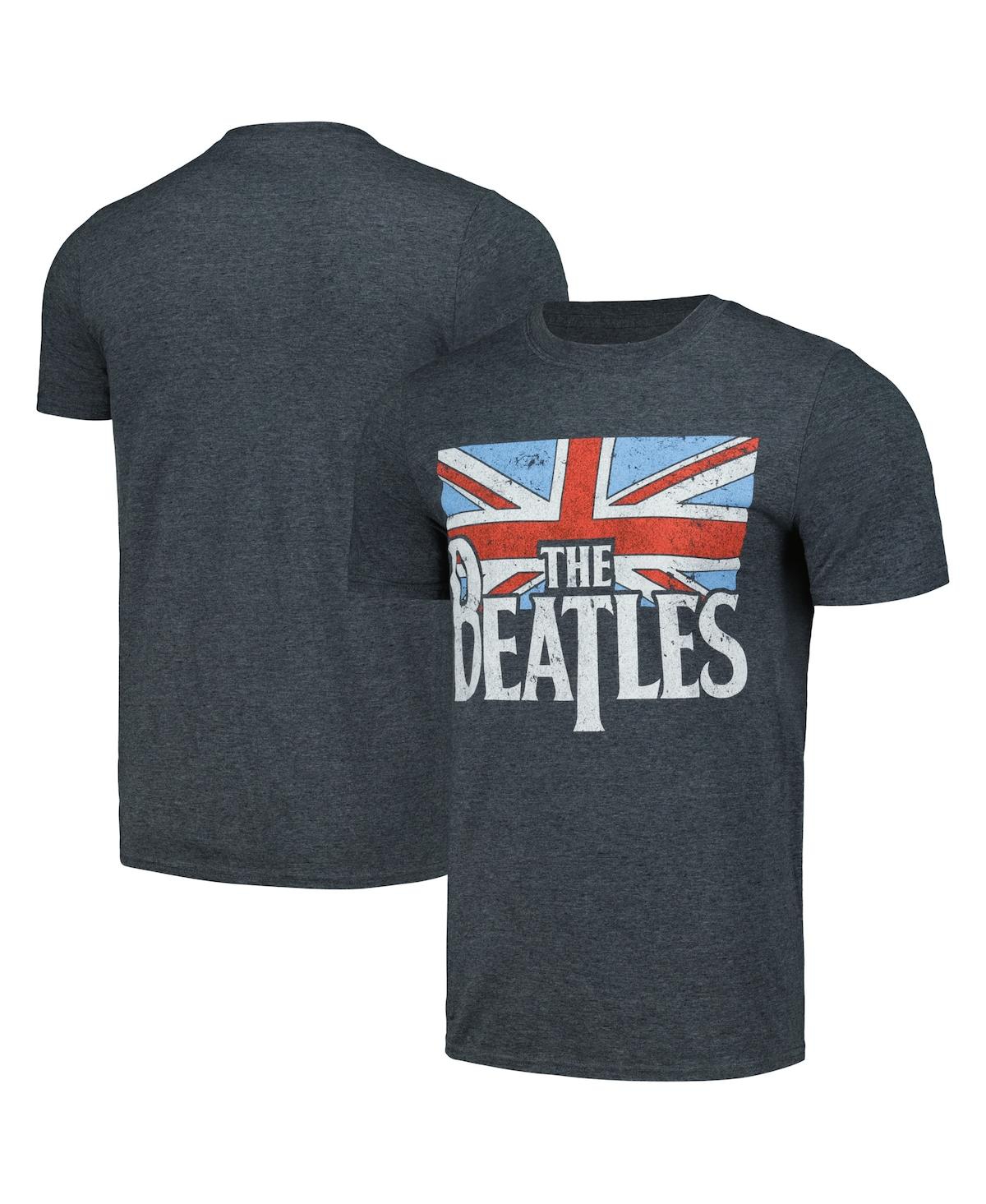 Men's and Women's Gray The Beatles Distressed British Flag T-shirt - Gray