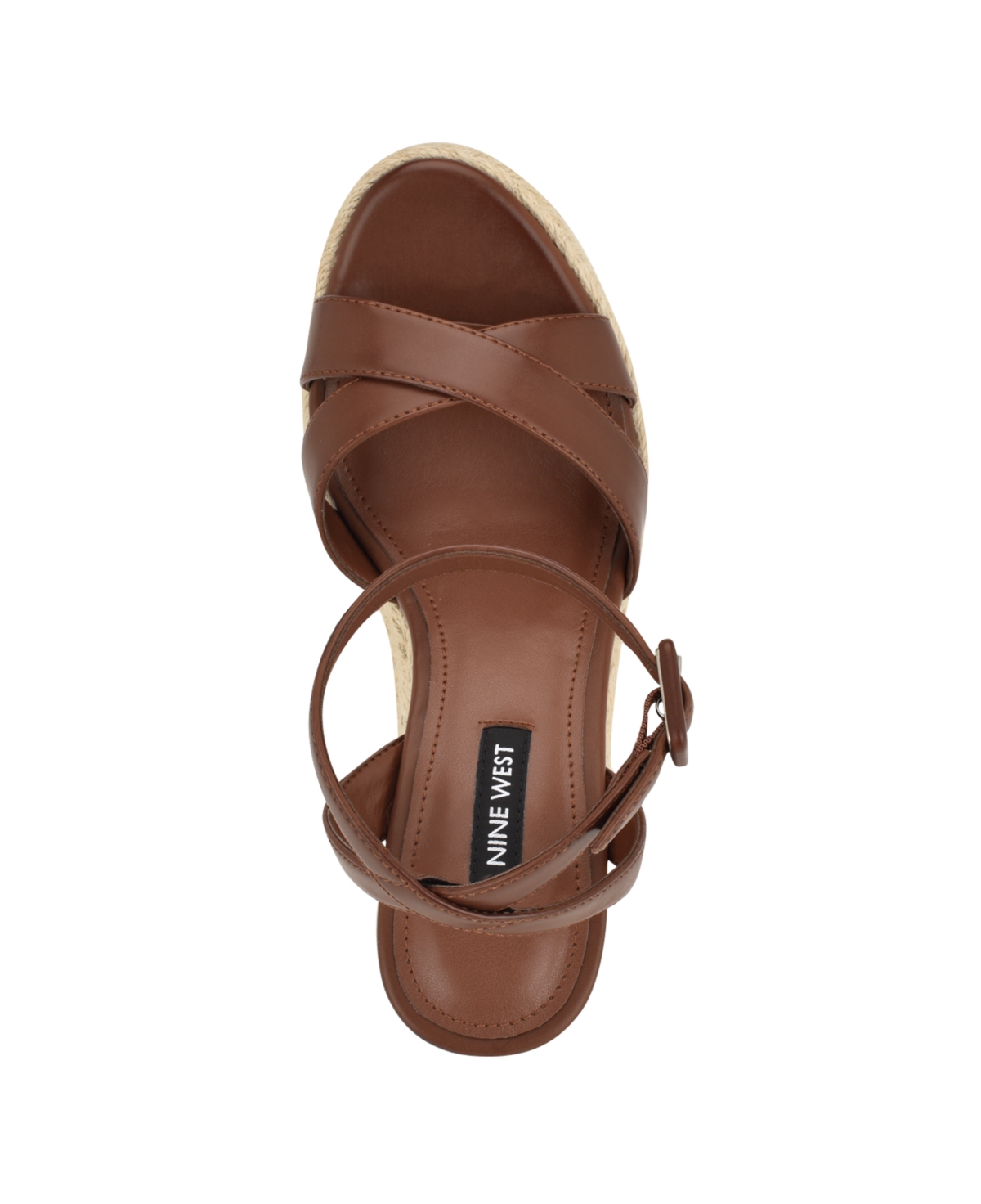 Nine West Women's Earnit Round Toe Ankle Strap Wedge Sandals - Dark Brown - Faux Leather