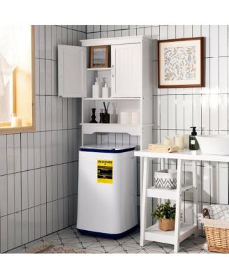 Over the Toilet Storage Cabinet Bathroom Organizer with Adjustable Shelf-White