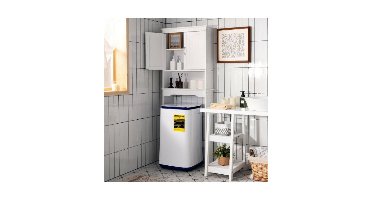 Over the Toilet Storage Cabinet Bathroom Organizer with Adjustable Shelf- White