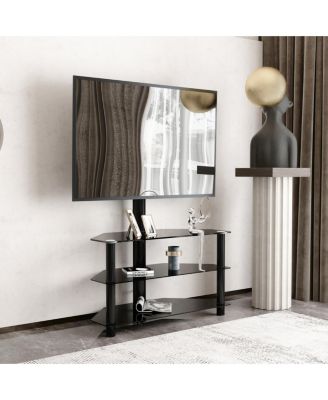 35 inch Black Multi-function TV Stand Height Adjustable Bracket Swivel 3-Tier