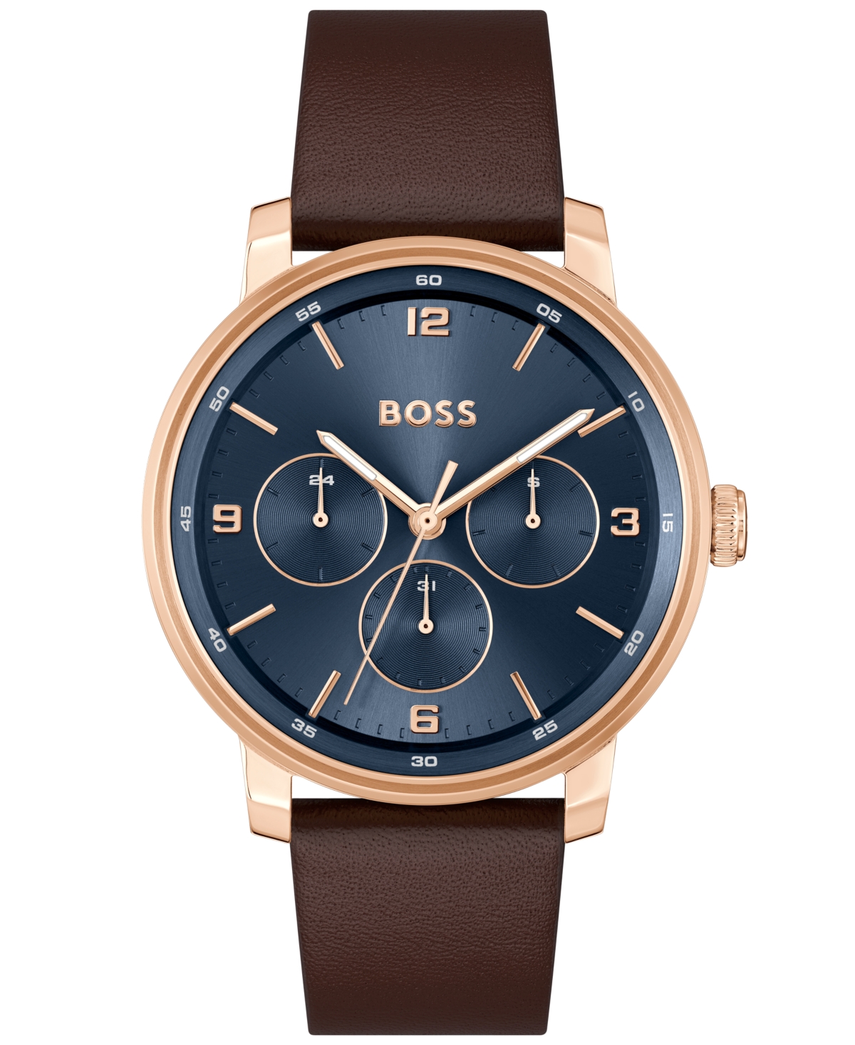 Shop Hugo Boss Boss Men's Contender Quartz Multifunction Brown Leather Watch 44mm