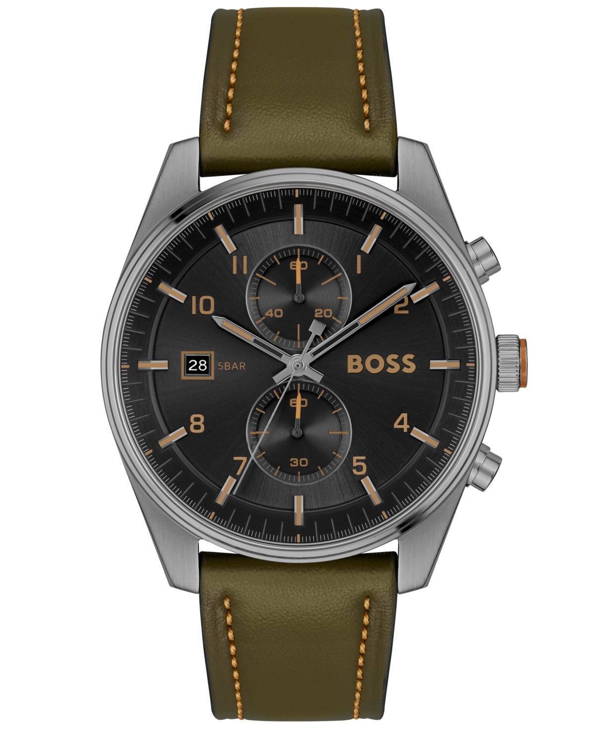 Shop Hugo Boss Boss Men's Skytraveller Quartz Fashion Chrono Green Leather Watch 44mm In Green Calfskin
