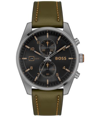 洋楽 The Bossplayas Hugo Boss Men's Skytraveller Quartz Fashion Chrono Green Leather