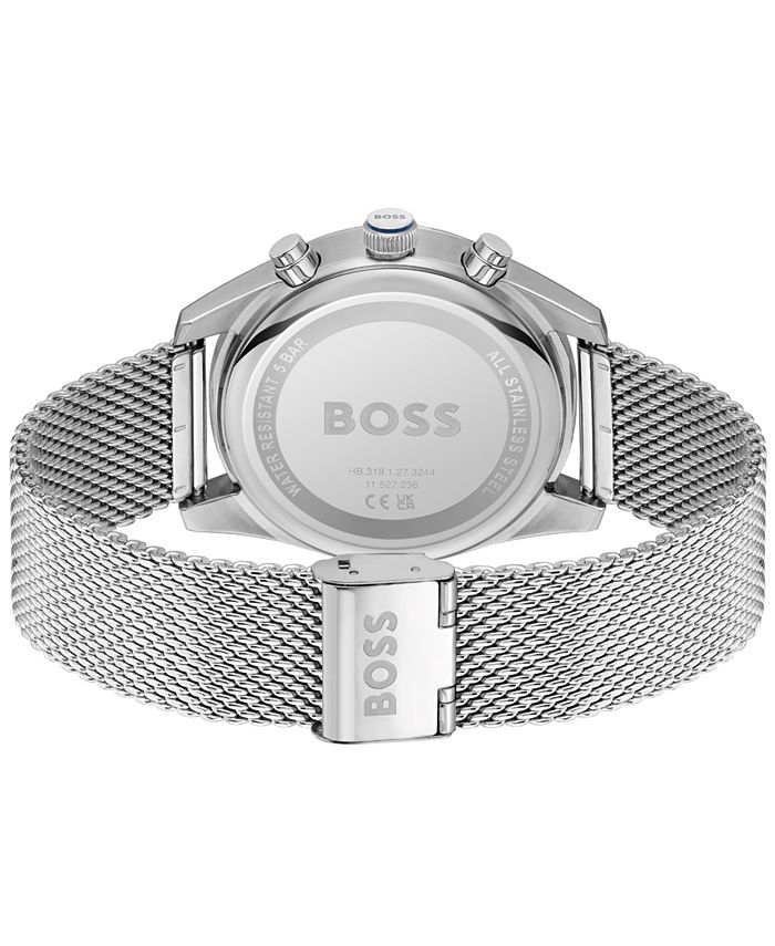 Hugo Boss Skytraveller Chronograph Grey Dial Silver Steel Strap Watch for Men - 1514151