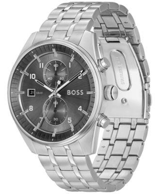 Men's Skytraveller Quartz Fashion Chrono Silver-Tone Stainless Steel Watch 44mm