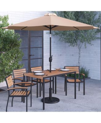 Chara 7 Piece Dining Set With Umbrella & Base - Steel Framed Table With Umbrella Hole & 4 Club Chairs