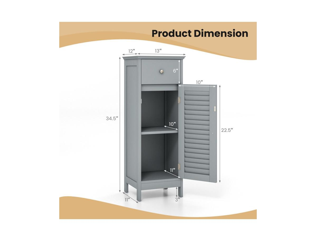Wooden Bathroom Floor Storage Cabinet with Drawer and Shutter Door
